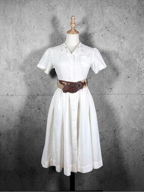 Ralph Lauren c. 1980s Embroidered Day Dress Milk | S